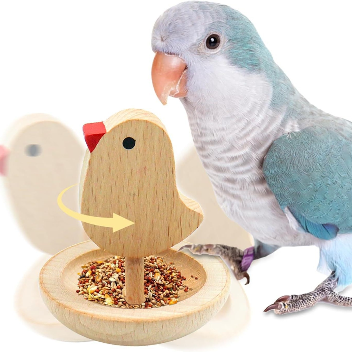 鹦鹉喂食器摇摆玩具鸟类食物盘木制喂食器咀嚼玩具小型鸟类喂食器