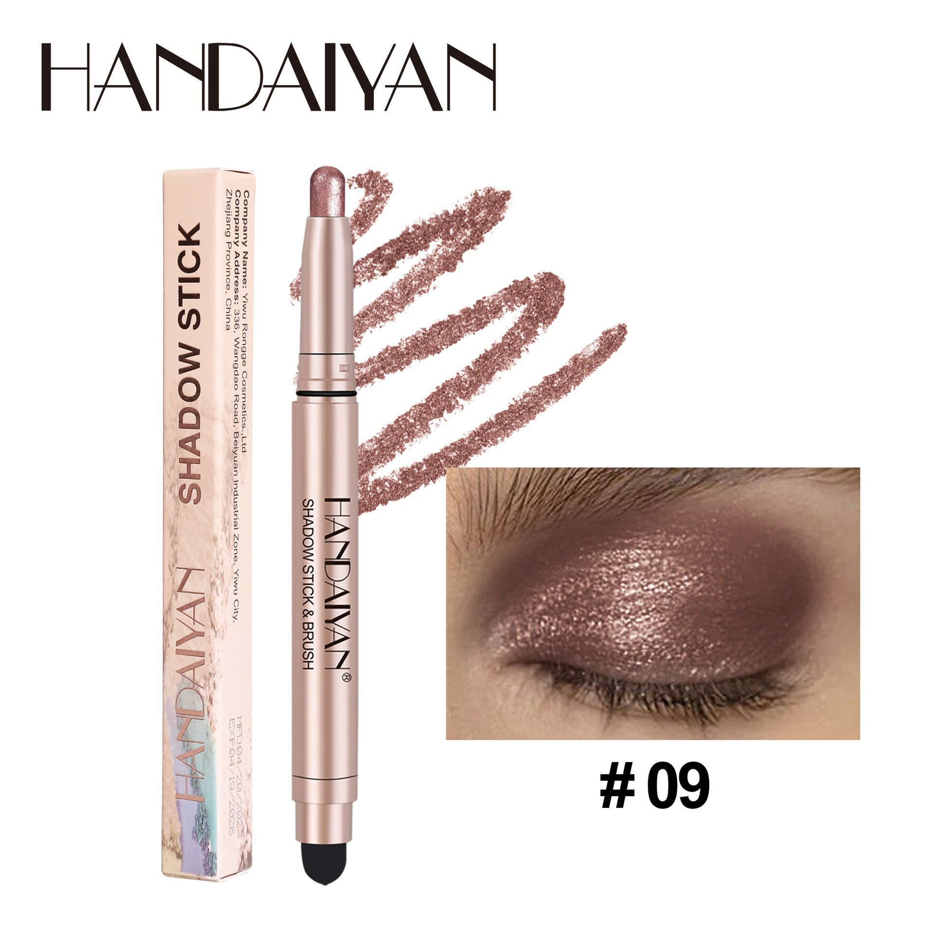 Lápiz de sombra de ojos de doble punta que no se corre, iluminador y contorneador de ojos Handaiyan, sombra de ojos brillante con brillo perlado image 13