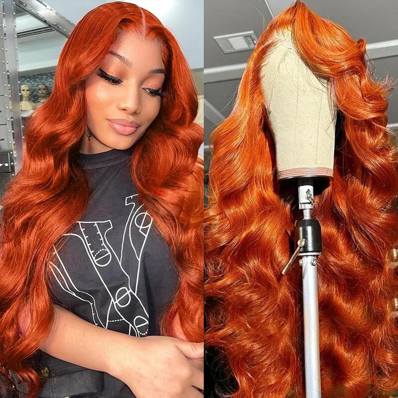 13*4 Frontal Lace Wig Body Wave Orange-Red Human Hair Wig Wholesale