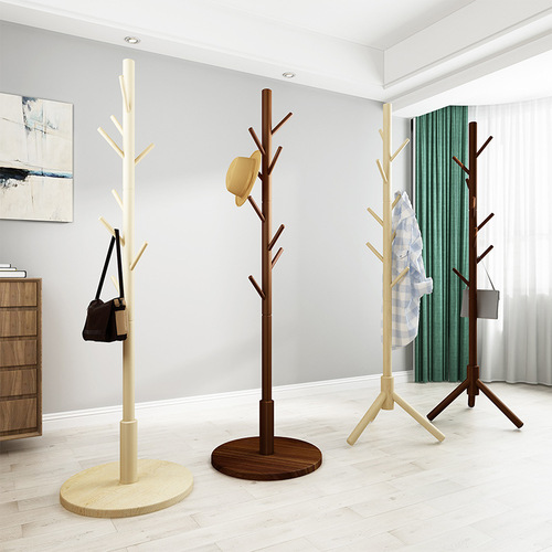 Solid wood coat rack floor-standing bedroom built-in living room clothes rack household single-pole vertical simple bag rack