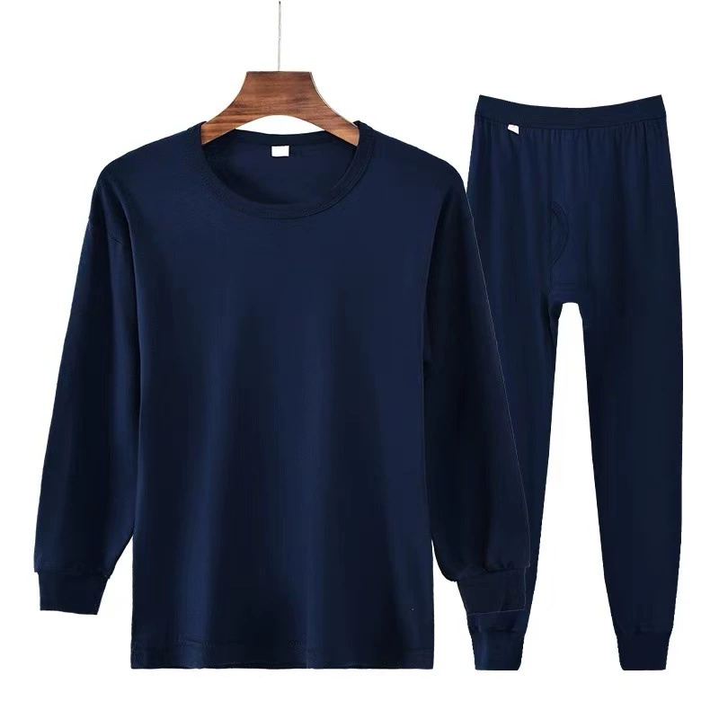 100% хлопок] Мужской осенний комплект одежды и длинные брюки, круглый вырез, тонкий хлопок, базовый комплект для папы среднего и пожилого возраста