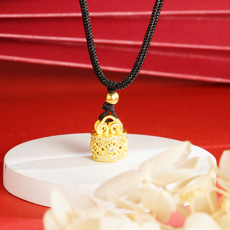 De larga duración no se desvanece Vietnam Arena de oro incrustado en diamantes Fu Rui collar de cadena de cuerda de sello de imitación de aleación de cobre ajustable Fuente de la joyería femenina