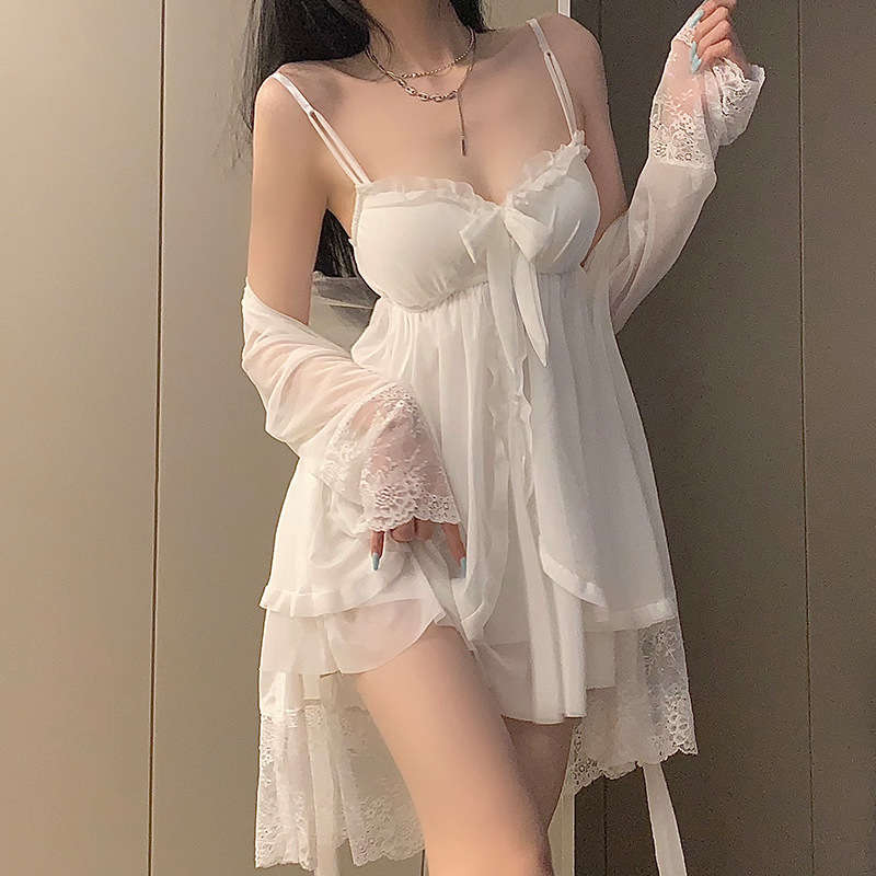 Sexy Pajamas Women's Summer Lace Mesh Underwear Private House Sling Nightgown Internet Popular Bow Fun Home Clothes Wholesale