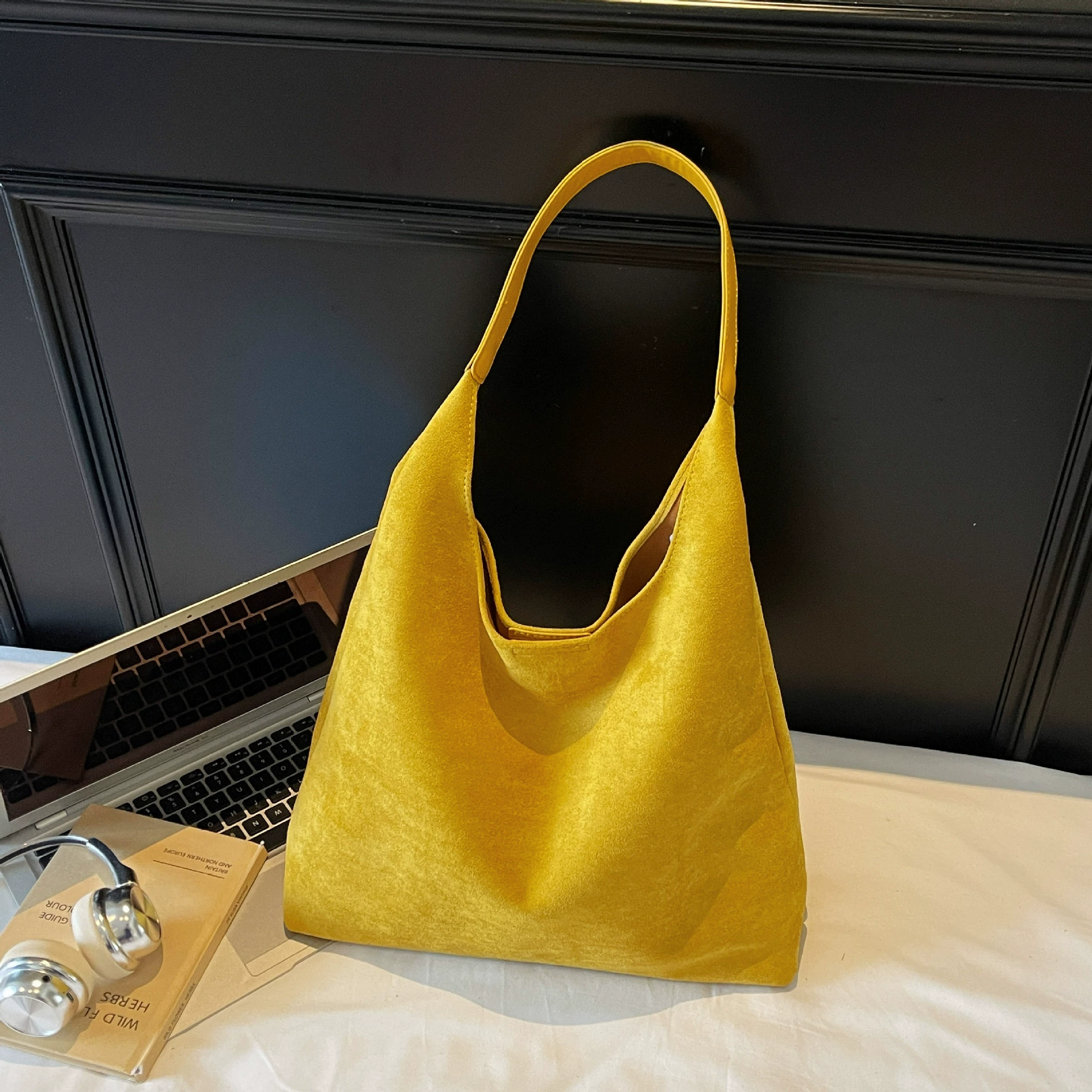 Retro suede shoulder bag