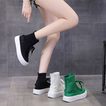 高帮弹力袜子鞋女2025春季新款薄款休闲运动一脚蹬透气显瘦女鞋潮