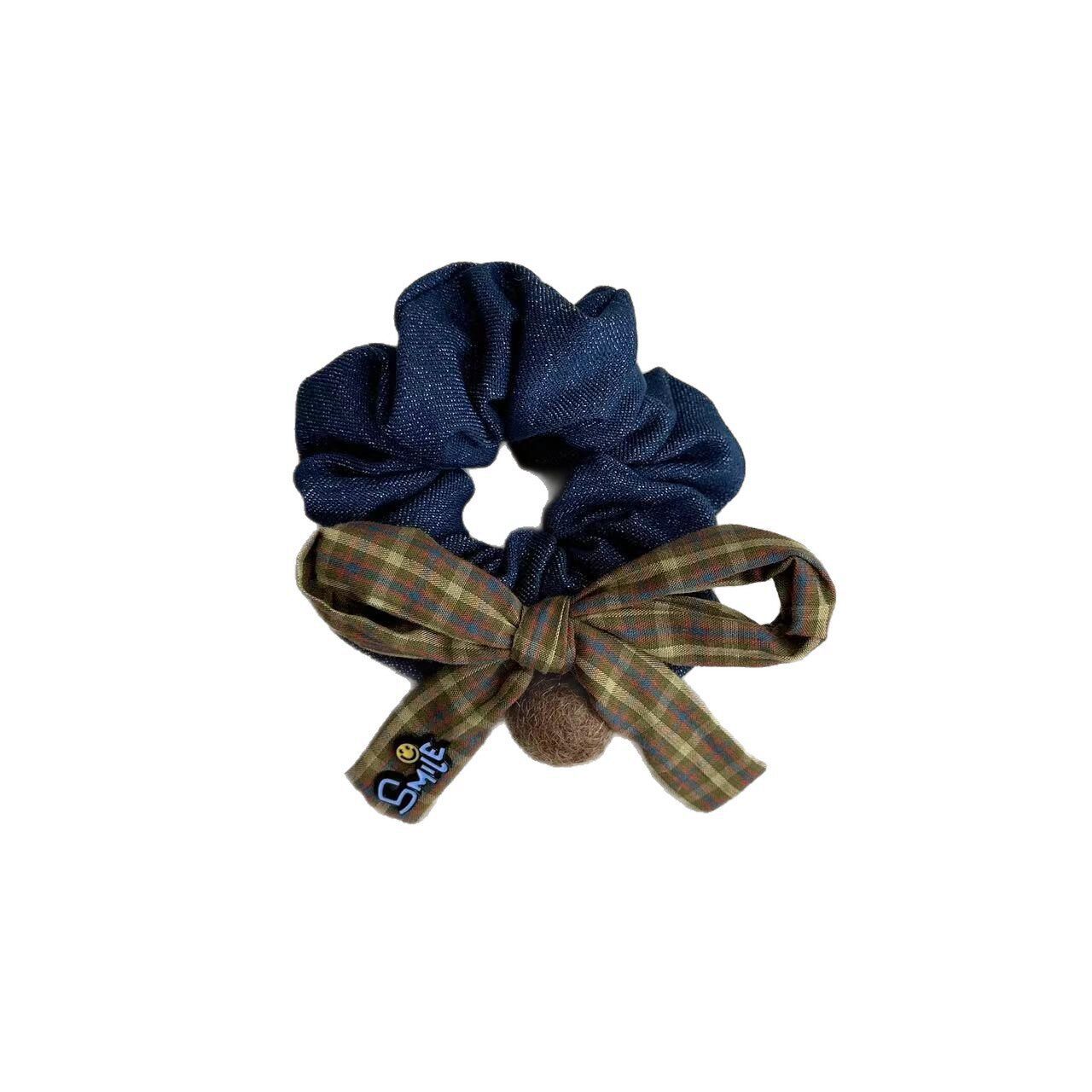 Korean Hair Accessories Plaid Bow Niche Hair Tie Gentle Versatile Retro Hair Rope High Elasticity Pom-Pom Hair Band Hair Cover