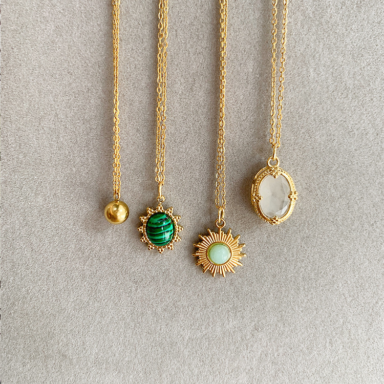 Artificial Gemstones Inlay Material Pendant Necklace Classification cable chain Chain Type Retro Geometric Metal Titanium Steel Inlay Artificial Gemstones Pendant Necklace