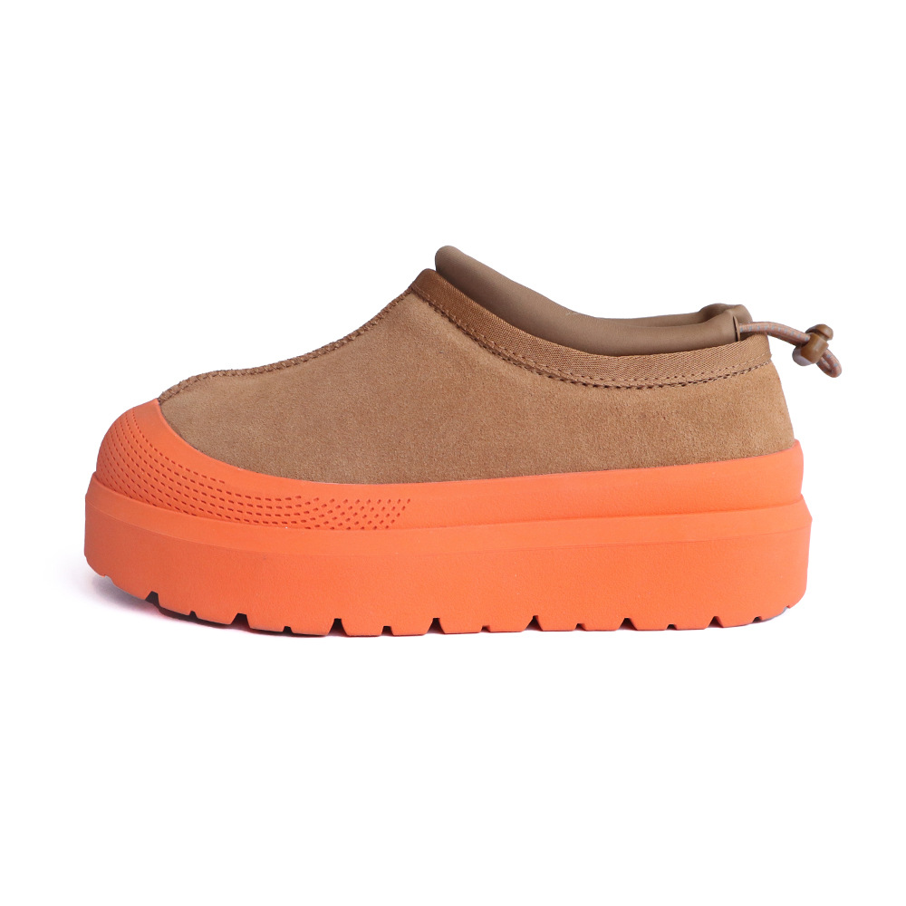 Cowhide snow boots Women's wool waterproof elevating thick soled slip-on cotton shoes_voghion.com