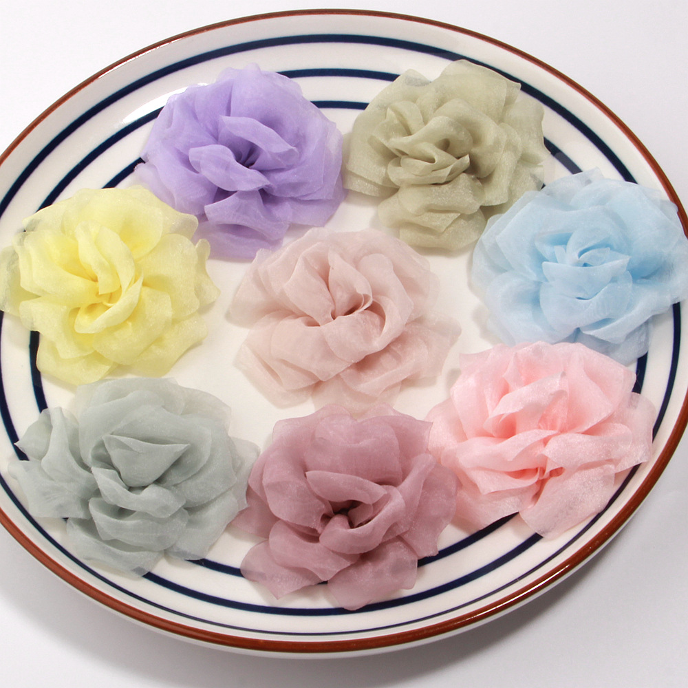 New Handmade Organza Fabric Three-Dimensional Rose Flower DIY Hair Accessory, Shoe and Hat Decoration, Corsage, Jewelry Accessories