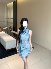 新中式提花改良旗袍无袖连衣裙女夏季国风气质收腰开叉包臀短裙子