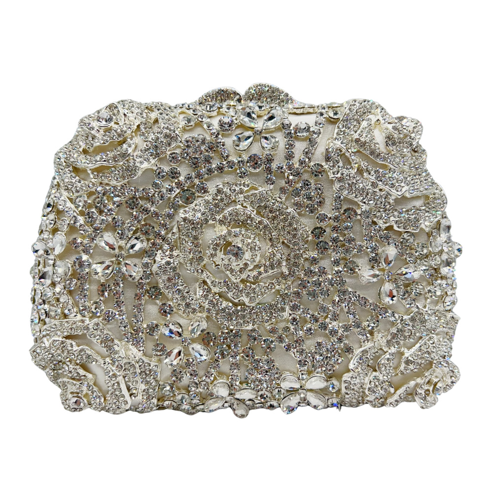 Cross-border nuevo hueco rosa con diamantes bolsas de cena de diamantes bolsas de moda de mano de mujer embrague de cristal