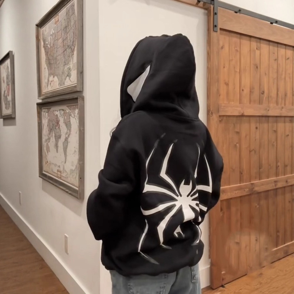2023 sudadera oscura europea y americana Sudadera con capucha de hombres y mujeres pareja gótica Harajuku suéter de cremallera de impresión de araña de gran tamaño