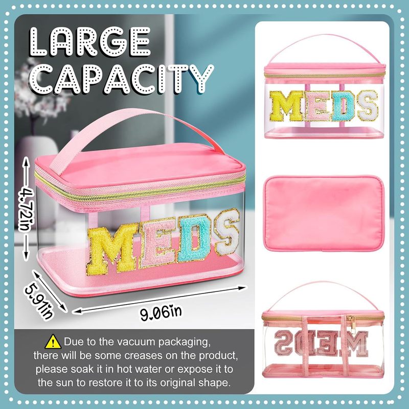 Amazon MEDS 薬箱刺繍文字化粧品袋透明 PVC 収納袋旅行トイレタリーバッグハンドバッグ|undefined