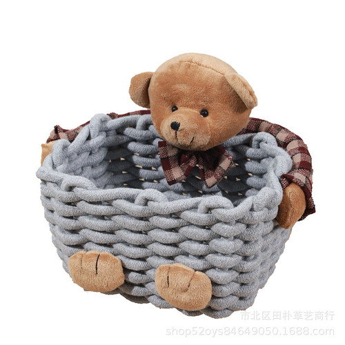Cosmetic storage box bear cotton rope woven storage basket storage basket skin care product storage box simple