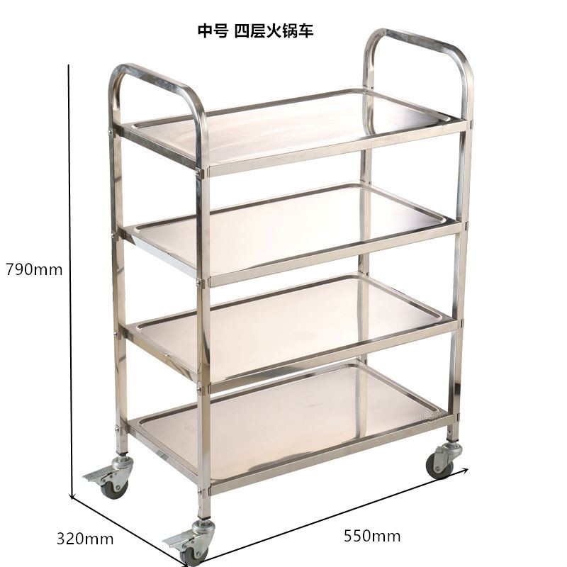 Carrito de Comedor de Acero Inoxidable de Tres Niveles para Uso Comercial en Hoteles, Carrito de Servicio Móvil, Estante para Entrega de Alimentos, Estante para Almacenamiento de Bebidas, Carrito Reforzado.