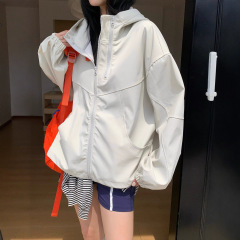双拉链冲锋衣秋季韩版学院风百搭减龄休闲时尚开衫女连帽外套2524