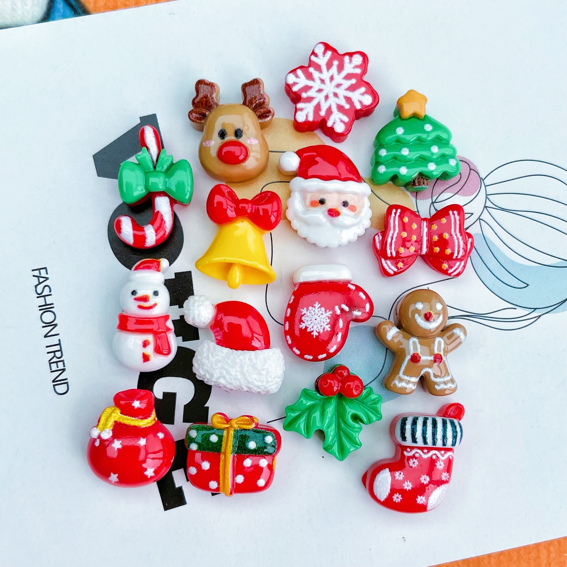 Mini crema pegamento borde a juego Navidad superficie brillante tamaño pequeño resina accesorios bolsa de regalo árbol de Navidad joyería de uñas