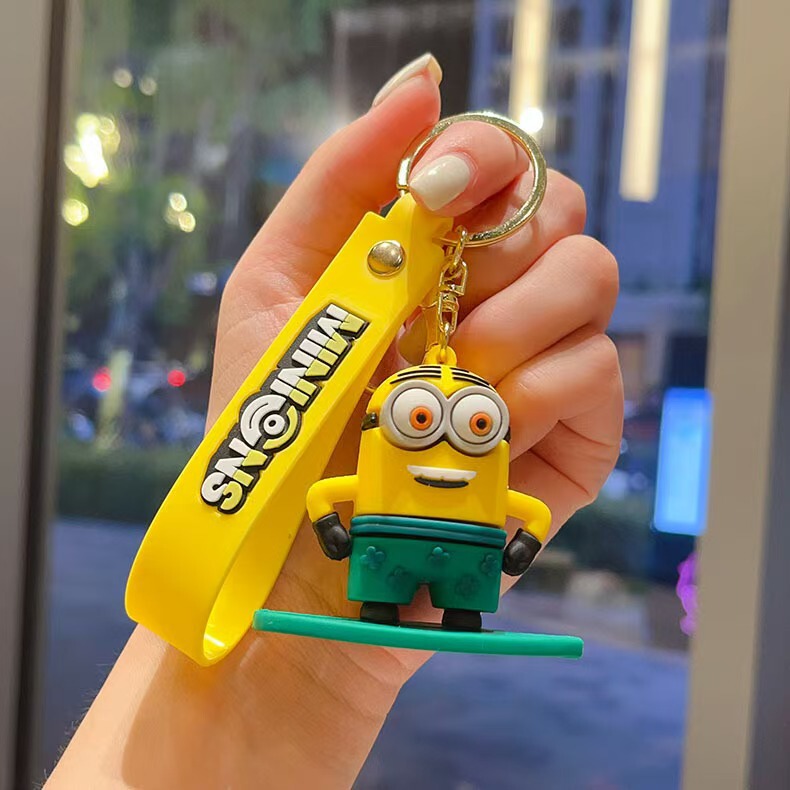 Surfing Minion Keychain Beach Skateboard Doll Pendant Small Gift Car Keychain School Bag Pendant Wholesale