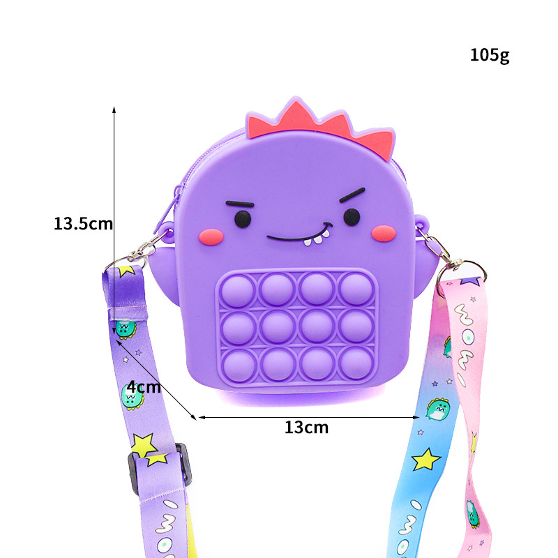 Ratón asesino pionero nuevo bolso colorido dinosaurio silicona moneda monedero bolsa de mensajero de los niños Lindo bolso de hombro de las niñas