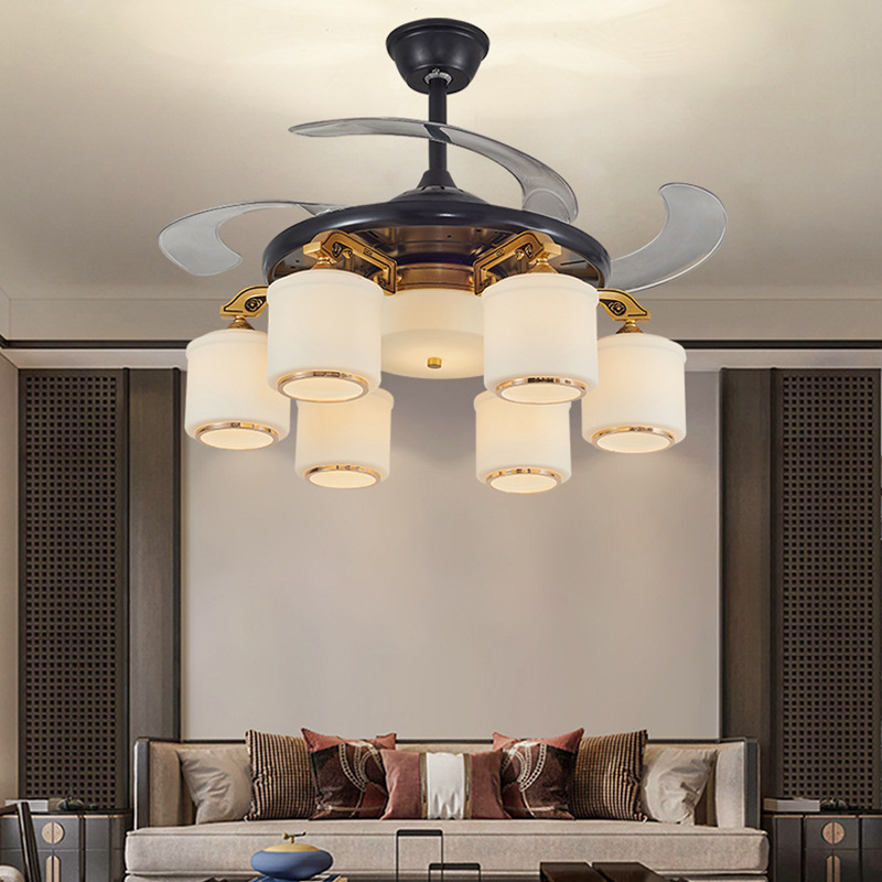 42寸隱形風扇燈餐廳客廳臥室純銅吊扇燈大風力家用遙控風扇帶吊燈