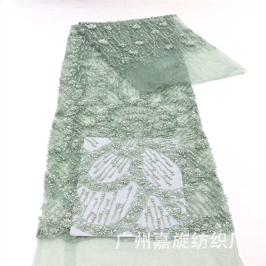 Tela floral tridimensional de alta calidad con cuentas de arroz y bordado de lentejuelas para vestidos de novia, encaje francés.