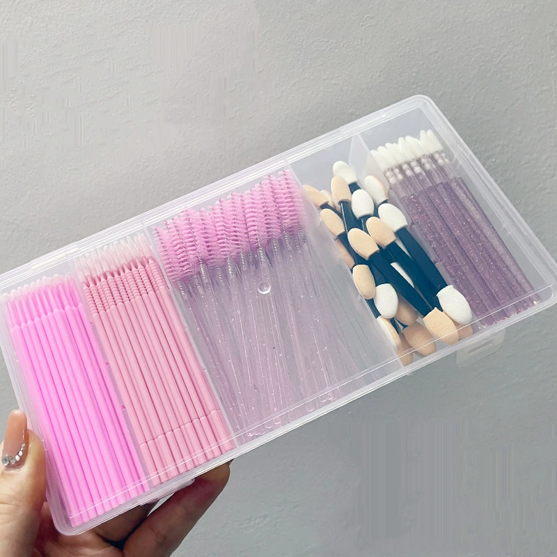 Eyelash extension applicator set — disposable micro brushes, spoolies and foam tips in clear case