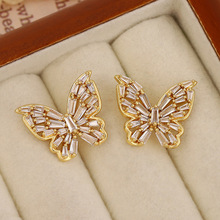 韩国新款锆石蝴蝶小众时尚高级设计感耳饰气质套装钛钢耳钉