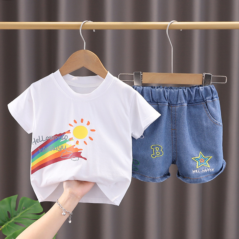 흰색 무지개 작은 태양 반팔 슈트