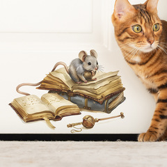 外貿卡通書本老鼠臥室玄關宿舍衛生間家居裝飾牆貼畫貼紙批發自粘