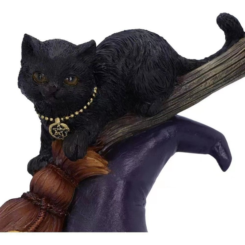 2025年越境ハロウィン魔気漂う黒猫オーナメント黒猫樹脂工芸品置物|undefined