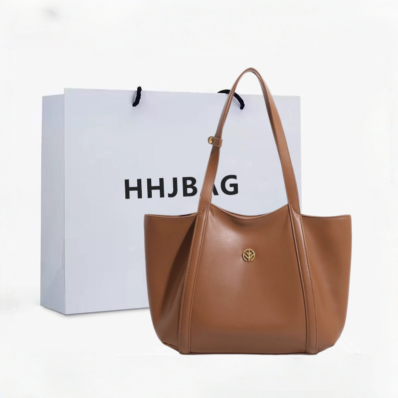 【】Baguqi Vegetable-Tanned Cowhide Large Capacity Tote Bag Commuter Shoulder Bag Laptop Bag 34cm Large Capacity
