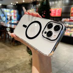 適用iPhone15磁吸手機殼高透PC硬蘋果14Promax防摔保護套13高級感