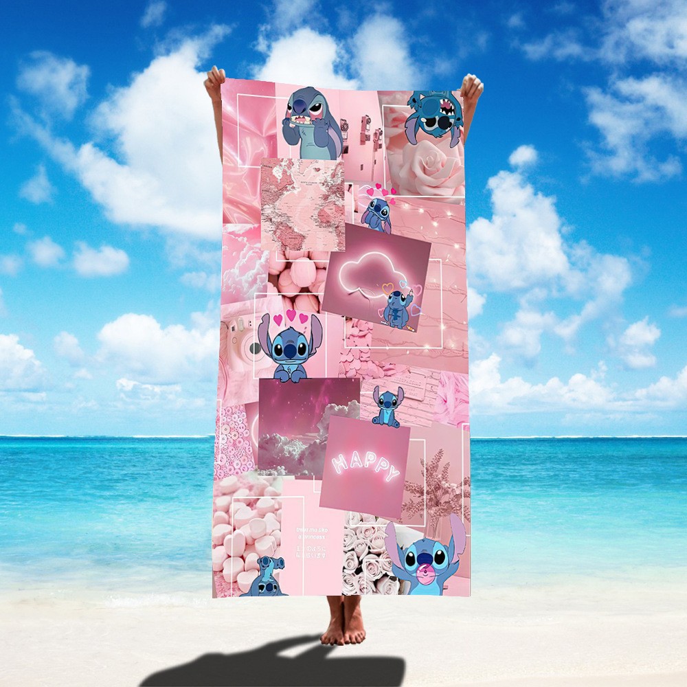 TEMU nueva toalla de playa estampada Stitch de gran tamaño toalla de baño para niños toalla de baño toalla de microfibra