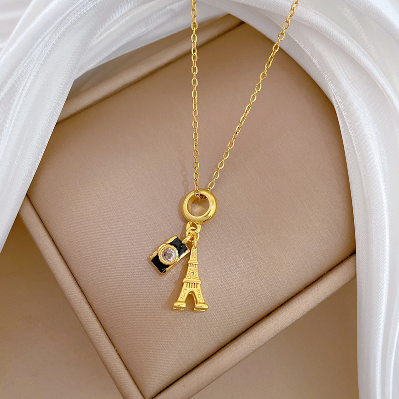 Titanium Steel Camera Tower Necklace With Full Diamond Inlay_voghion.com