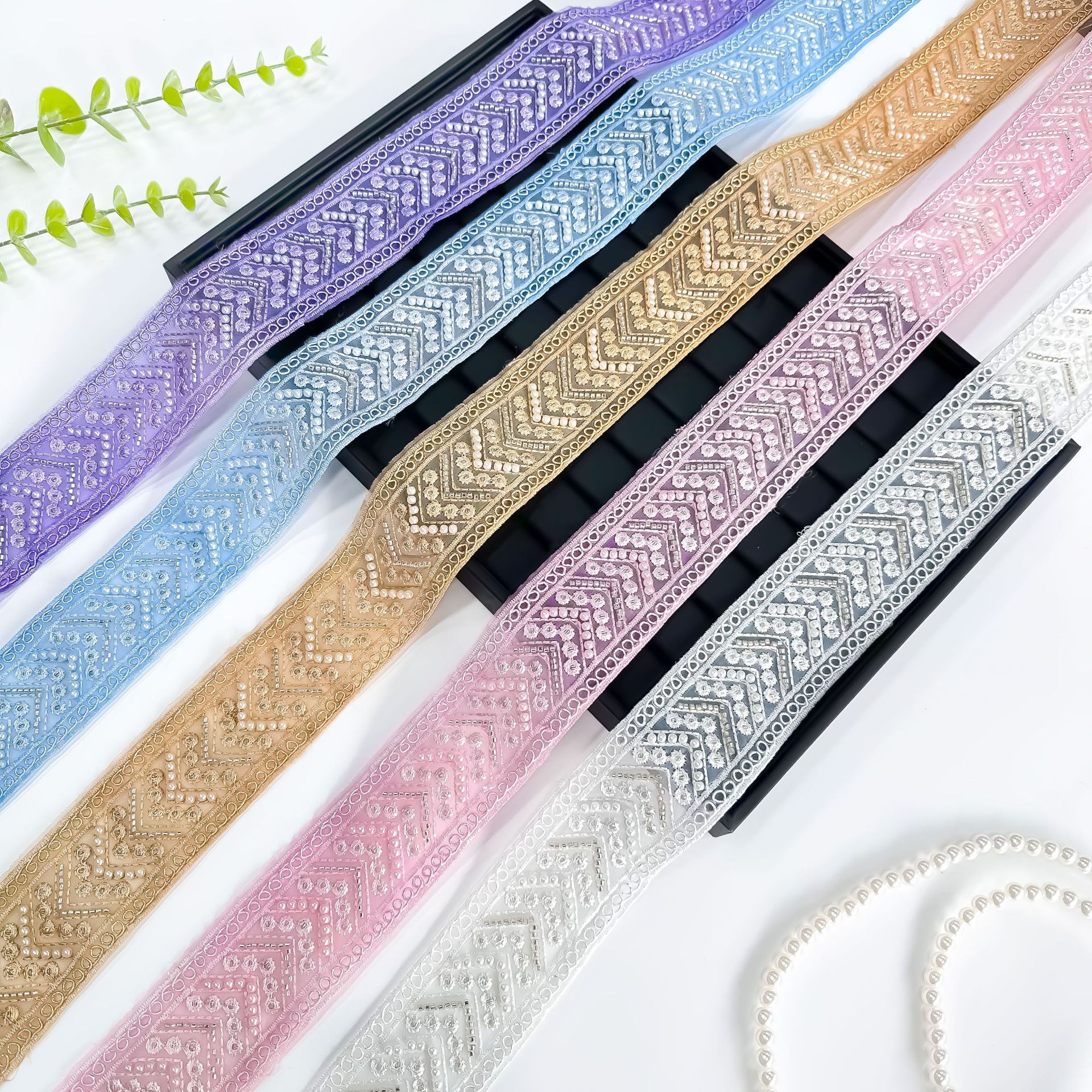Fabricante mayorista de ergena base clavos de diamante encaje código de barras cortinas prendas de vestir accesorios diy
