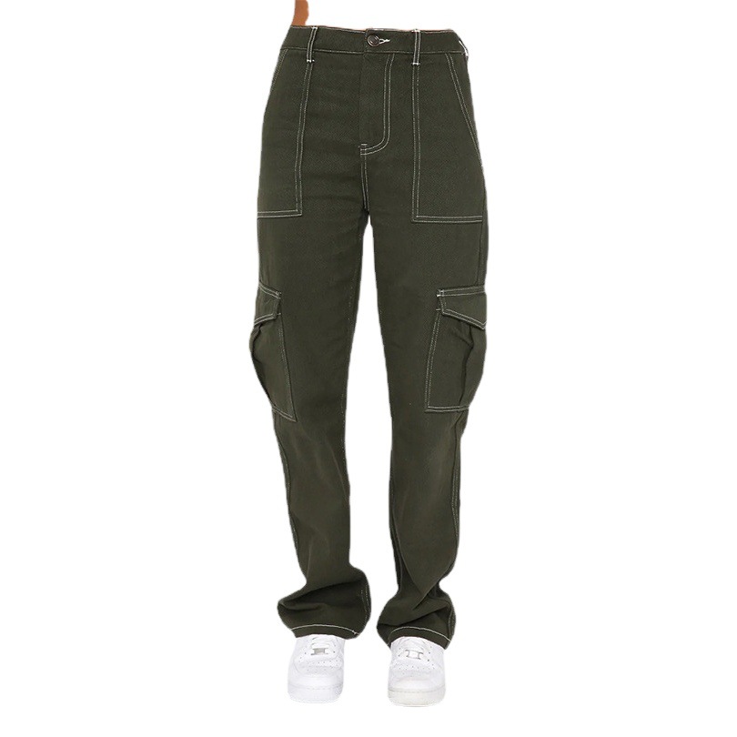 Ventas directas de fábrica moda europea y americana super Un adelgazamiento pantalones vaqueros guapos de cintura alta de las mujeres de la calle suelta overoles de pierna ancha moda