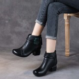 Кожаные этнические короткие сапоги для матери, воловья кожа, этнический стиль, в цветочек, мягкая подошва