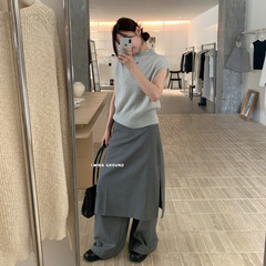IMISS-秋季法式慵懒设计感百搭显瘦减龄半高领短袖针织衫女991213