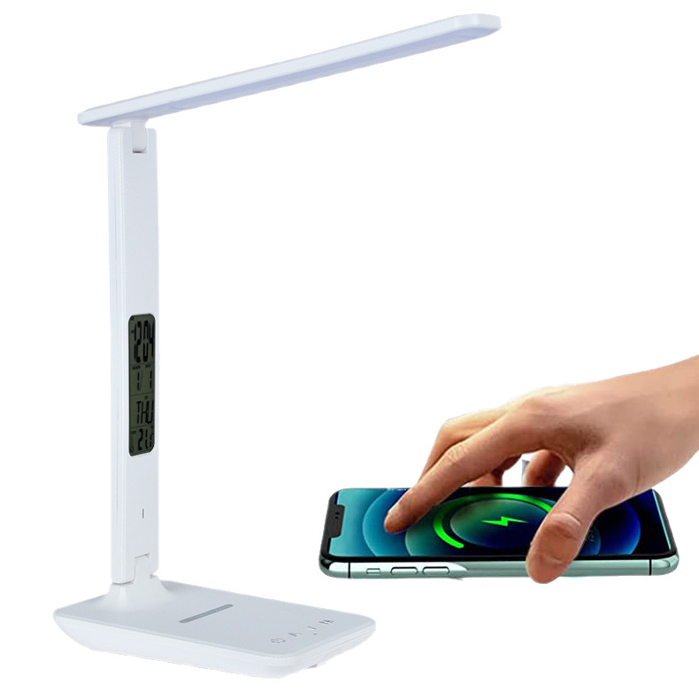 10w lámpara de escritorio recargable inalámbrica nuevo creativo simple plegable con pantalla calendario universal tres en uno lámpara de escritorio de protección para los ojos