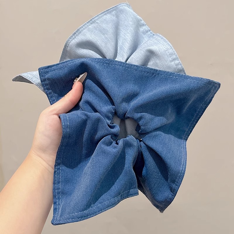 Retro denim azul cuadrado cabello toallas cuadradas de alta calidad anillo de cabello para mujeres cola de caballo no daña cabello banda de goma tocado