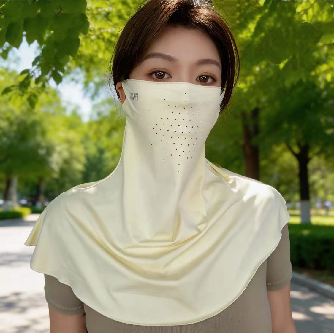Summer Ice Silk Sun Protection Ear-Hanging Mask for Men and Women, Sunshade Neck Protector, Anti-Uv Long Neck Gaiter, Cycling Face Mask