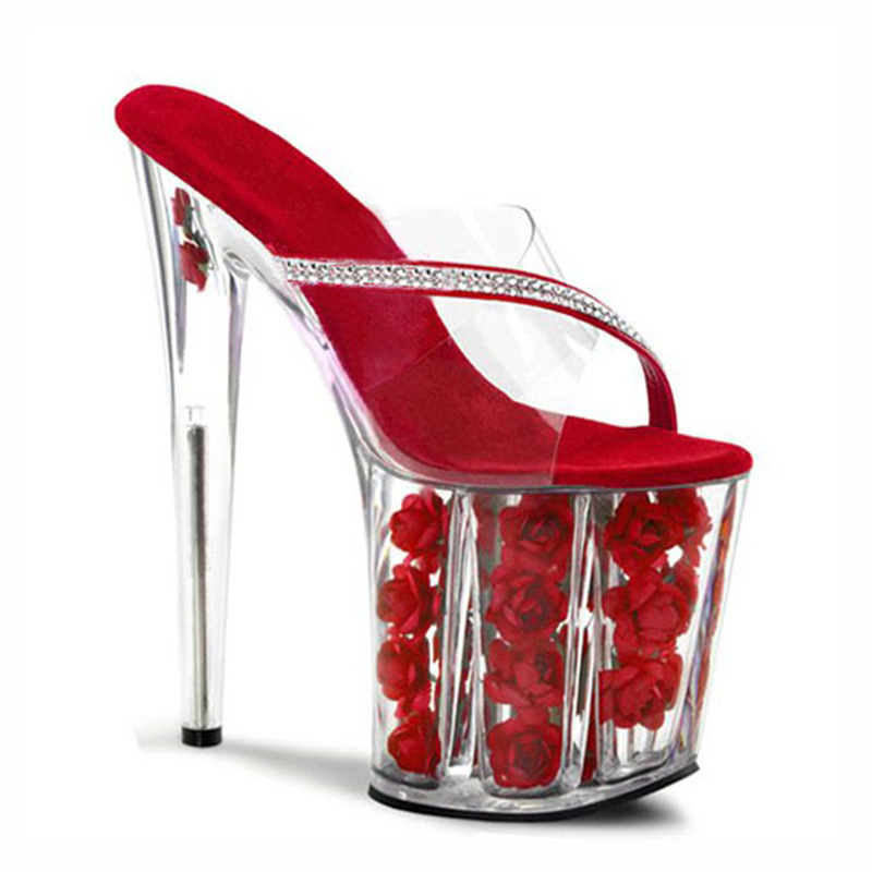 20cm tacones altos mujer verano con falda de tacón de aguja sexy moda señoras nuevo temperamento transparente boca de pez mujer de tacón alto