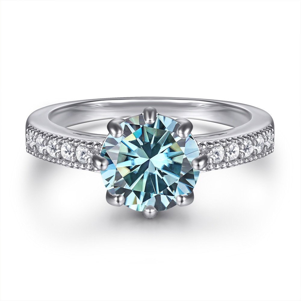 Fashion s925 anillo de plata esterlina diseñado por mujeres, anillo de plata redondo de color, anillo de piedra de moissanita no se desvanece