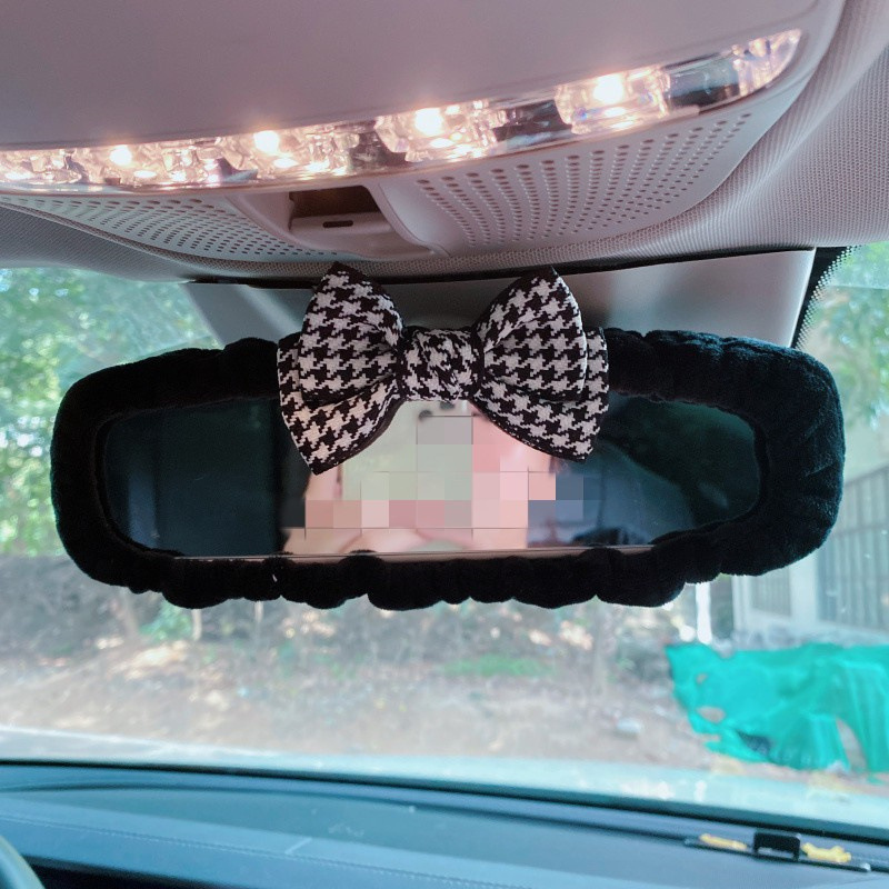 Houndstooth Car Interior Headrest Neck Pillow Women's Winter Cute Car Seat Belt Shoulder Guard Gear Handbrake Cushion