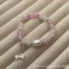 Fuchsia glass bracelet with bow, 8mm