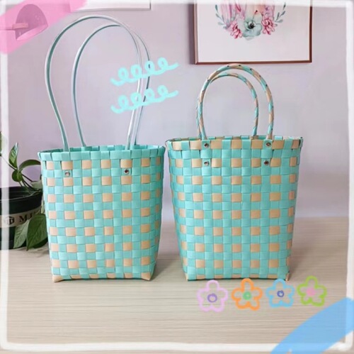 Xiaohongshu shopping basket colorful shopping basket fashionable handbag beach bag picnic basket handmade woven basket