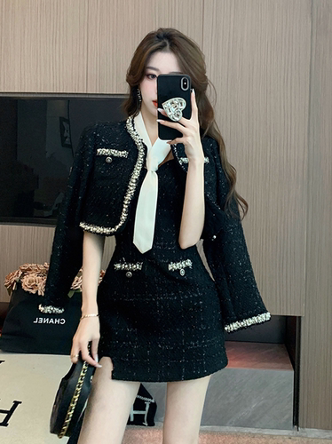 Xiaoxiangfeng suit  autumn new black small dress two-piece set, small, dignified and stylish