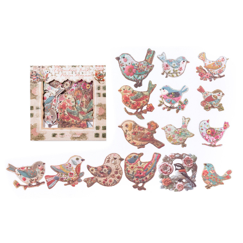 Mo Mo Toppan Etiqueta engomada en relieve Serie de bolsas Historia de bordado Estilo antiguo Material de cuenta manual Película de corte Etiqueta engomada decorativa de bricolaje