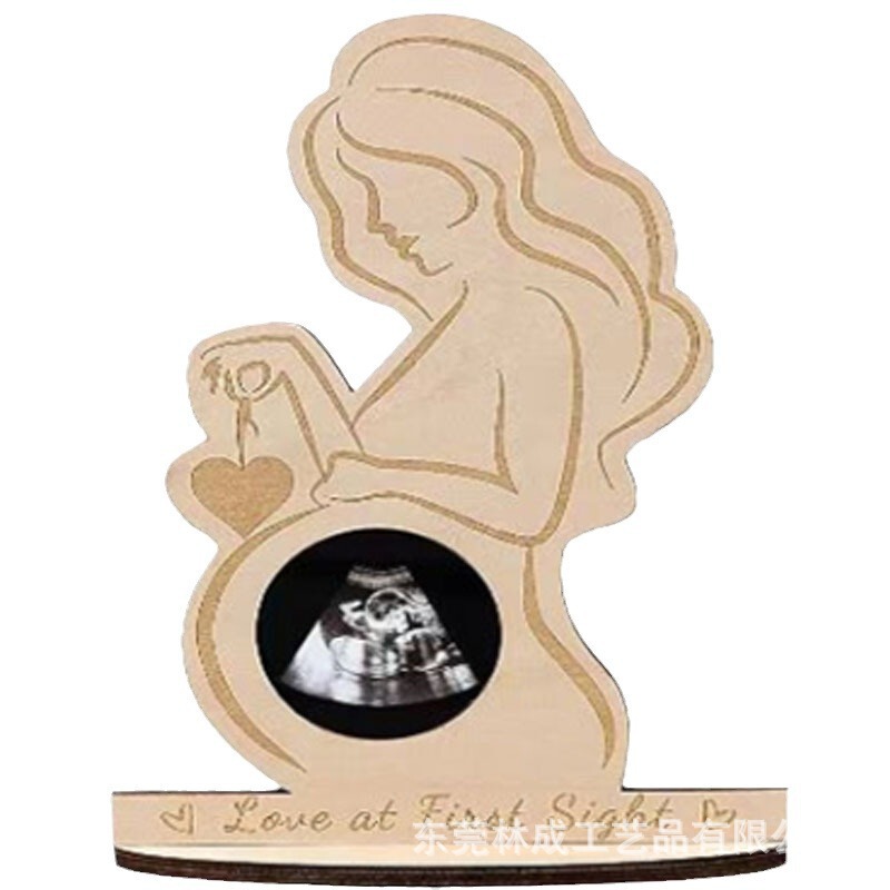 Wooden Carving Ornaments Amazon Pregnant Women Gift Announcement Decorative Ornaments Wooden Baby Ultrasonic Photo Frame