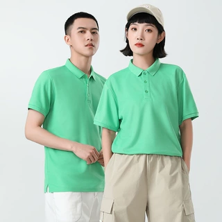 短袖翻领polo衫定制logo230克重定做款式广告t恤衫粉色工作服刺绣
